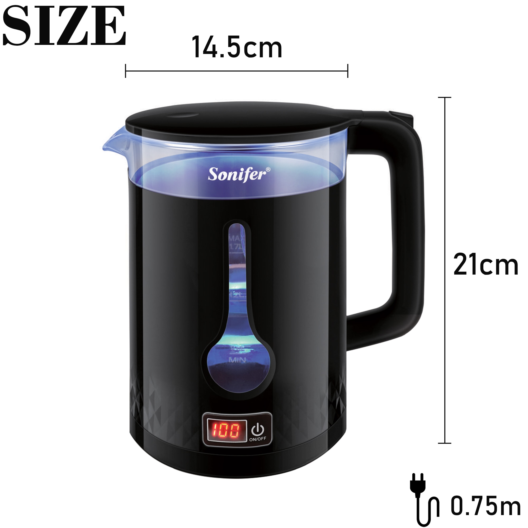 1.7l chaleira elétrica de vidro com controle de temperatura aparelhos de cozinha manter quente função elétrica ebulição bule chá 220v sonifer