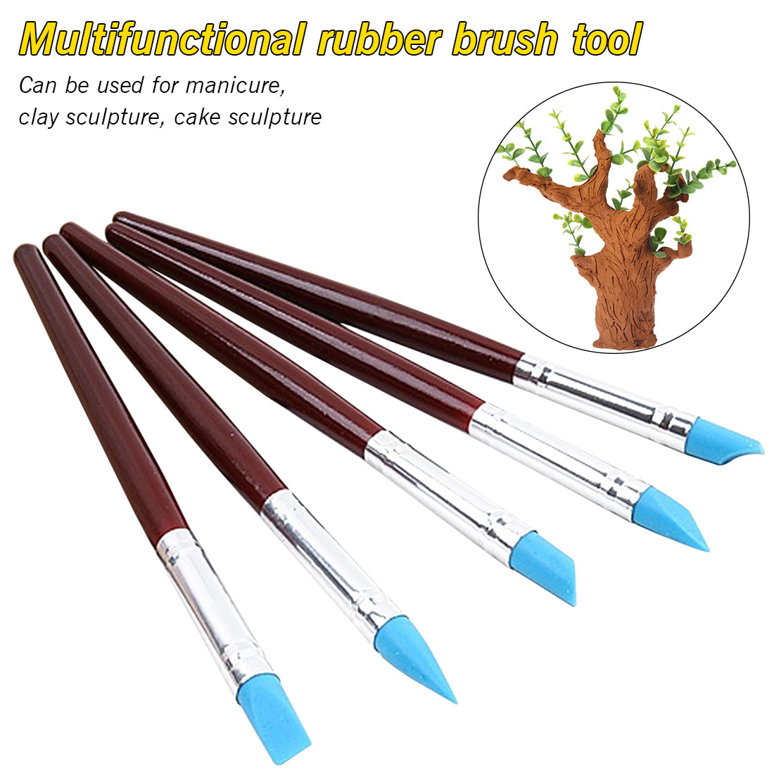 5 Pcs Polymer Modellering Aardewerk Gereedschap Set Houten Handvat Siliconen Rubber Klei Shaper Beeldhouwen Diy Ambachten