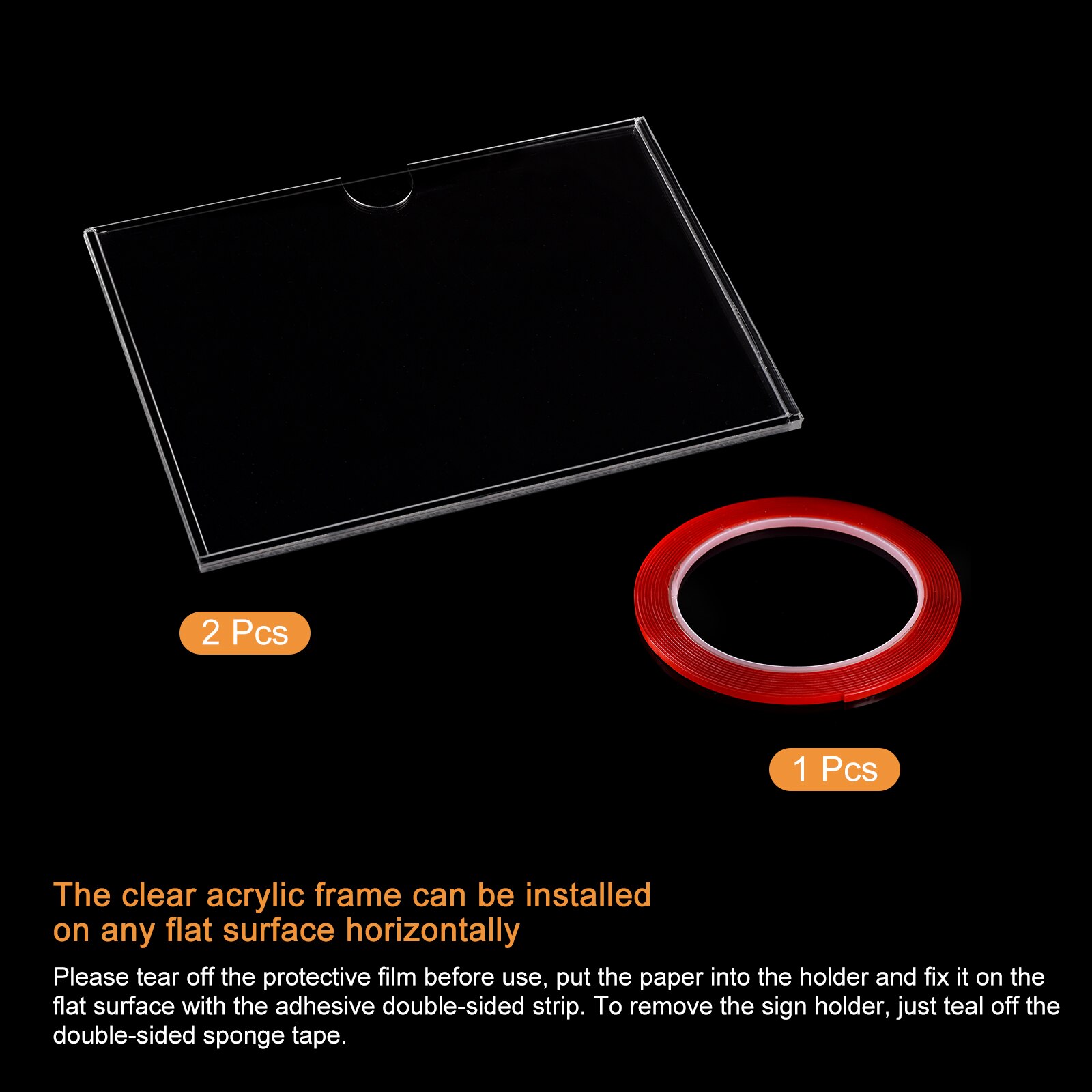 Uxcell Clear Acrylic Sign Holder Document Paper Horizontal Frame 5x7inch with Double Sided Adhesive Strip for Home 2 Pcs