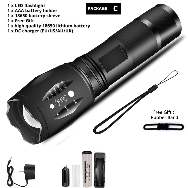 Zhuiguangzhe led-lommelygte ultralys lommelygte  l2/v6 camping 5 switch-tilstande vandtæt zoombar cykellygte bruger 18650 batterier
