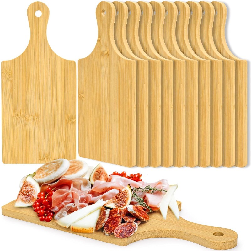 2pcs Wooden Cutting Boards with Handle Bamboo Wood Serving Kitchen Chopping Boards for Pizza Bread Cheese Charcuterie Vegetables