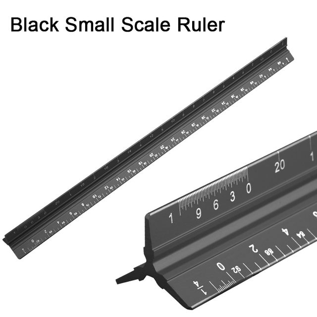 Architectural Scale Ruler Plastic Triangular Scale Ruler 30cm Aluminium Metal Triangle Scale Architect Engineer Technical Ruler: Black Style 2