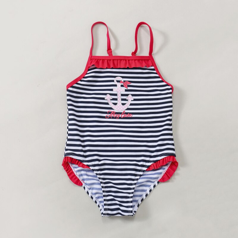 Girls Swimsuits One Piece Striped Swimwear For Girls 2-9years Offset Printing Anchor Kids Bathing Suits 1107: 92-98cm