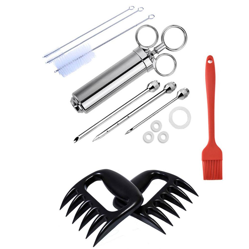 Bbq Olie Fles Borstel-Injector Spuit, marinade Flavour Injector Vlees Kruiden Injectoren Bbq Kit Keuken Gereedschap Met 3 Naalden: 18
