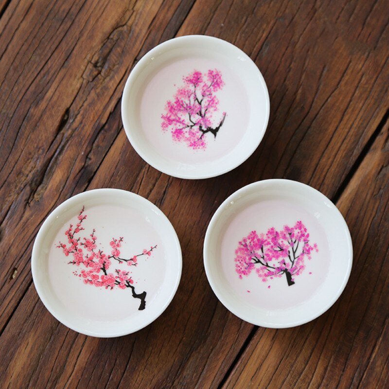Japanese Ceramic Magic Cherry Blossoms Teacup Cold Temperature Color Changing Flower Display Sake Cup Kung Fu Small Tea Bowl