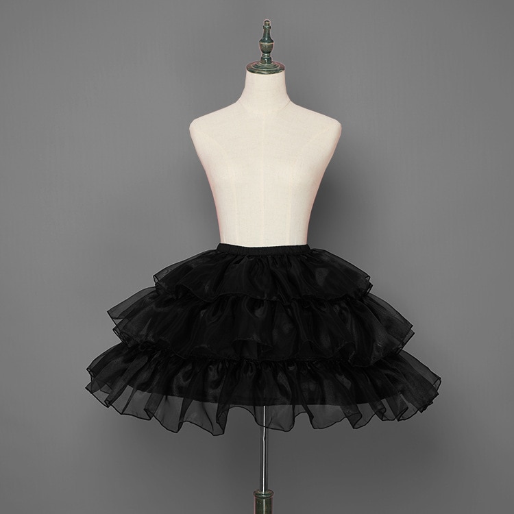 Sweet 3 Hoops Lolita Petticoat Puffy Short 3-way Underskirt Cosplay Pettiskirt for Adult: Black