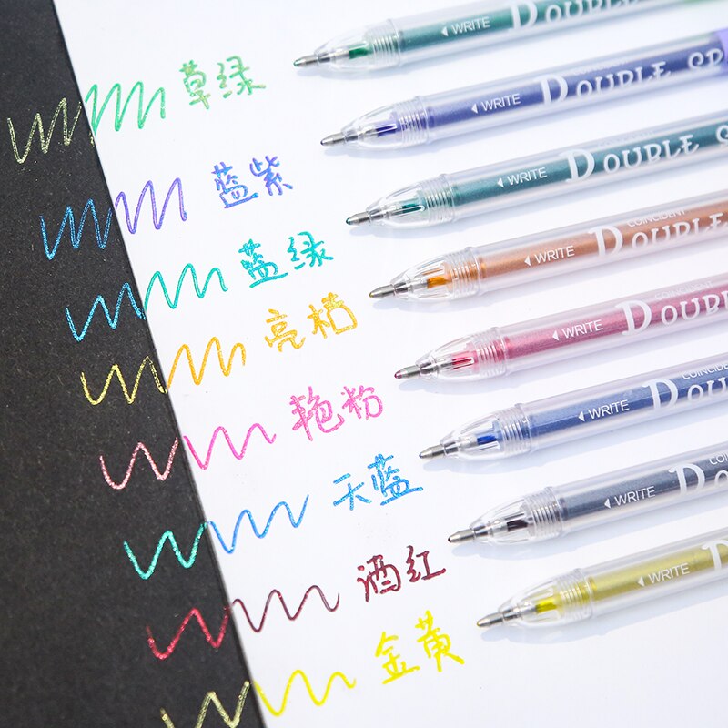 Stylo marqueur de couleur scintillante 4 ensemble/lot en métal couleur surbrillance dessin à la main écriture stylos de doublure papeterie école Art F792
