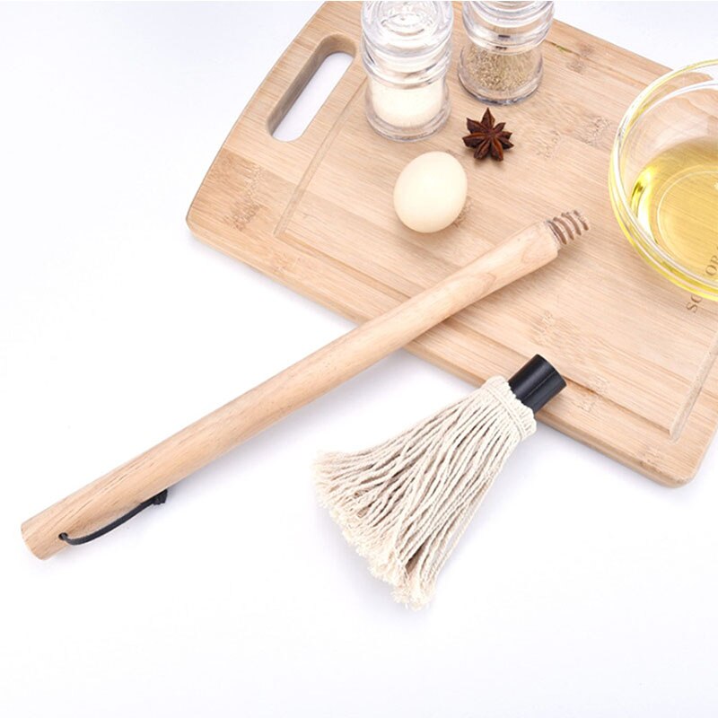 BBQ Grill Basting Mop Barbecue Brush Wooden Long Handle with Removable Brush Easy To Dip