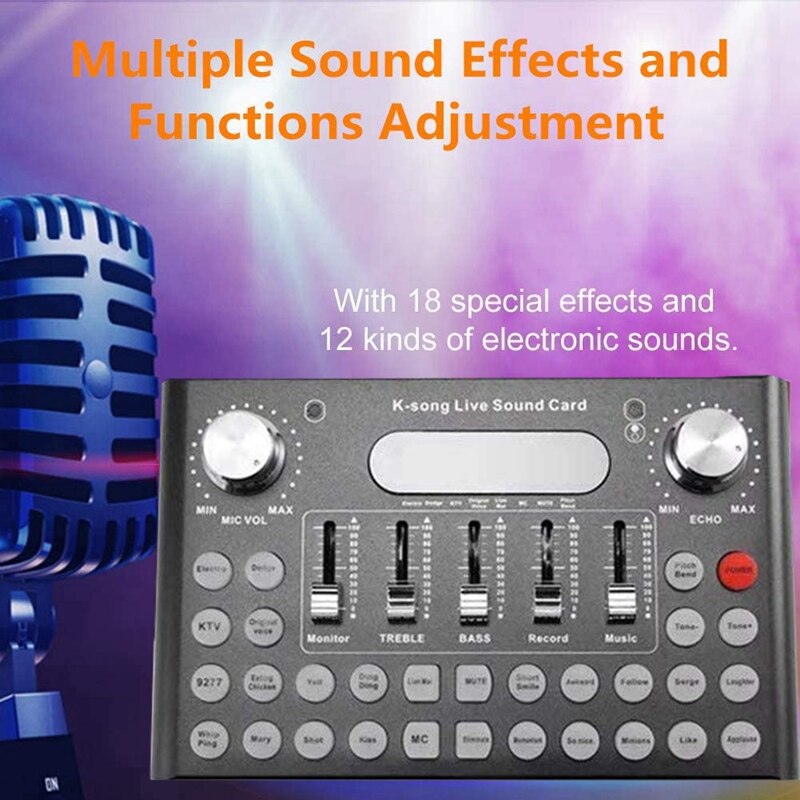 Live Sound Card Voice Converter, o DJ Mixer, Live Broadcast, Broadcast Recording Multi-Sound Effect o Box