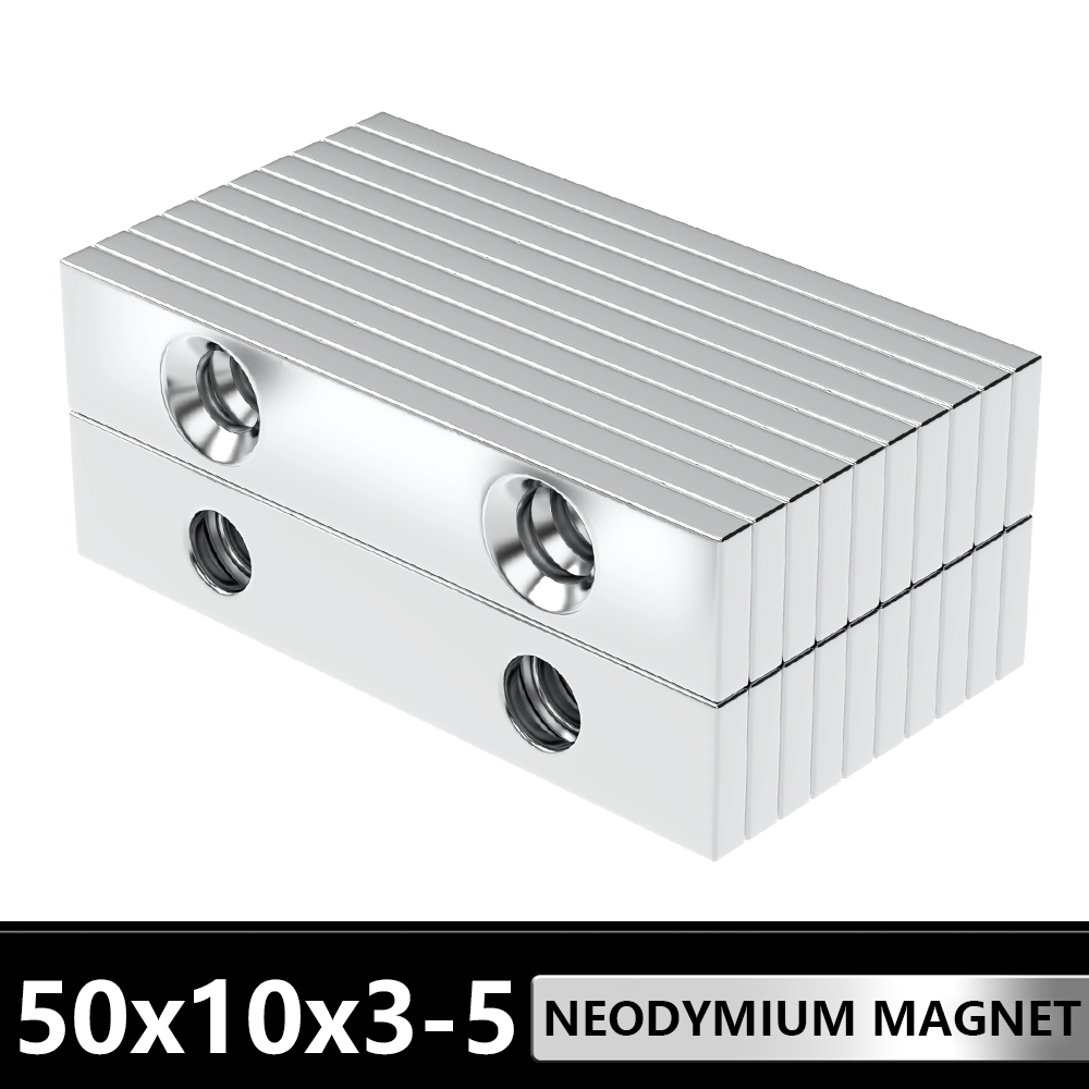 50x10x3-5mm Powerful Magnets Block With holes for Fridge, DIY Projects, Science & Office Use Refrigerator magnet
