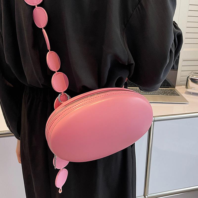 Bolso de hombro con forma de huevo para mujer, bandolera Circular ovalada con correa para el hombro, bolso de mano redondo: Rosa