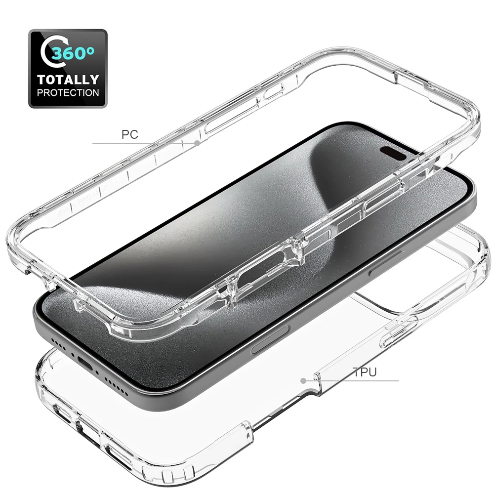 Funda protectora contra caídas de cuerpo completo 360 para iPhone 16 15 13 14 12 Mini 11 Pro Max XR XS 10X7 8 Plus cubierta transparente ajustada antideslizante