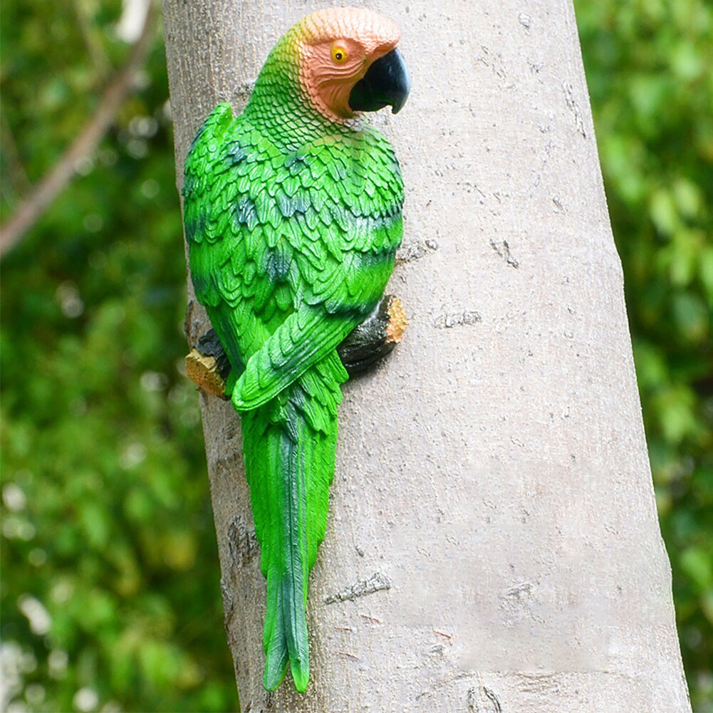 Simulation Resin Parrot Statue Toy Wall-mounted DIY Outdoor Garden Tree Decoration Animal Sculpture Garden Decoration Ornaments: Green Left