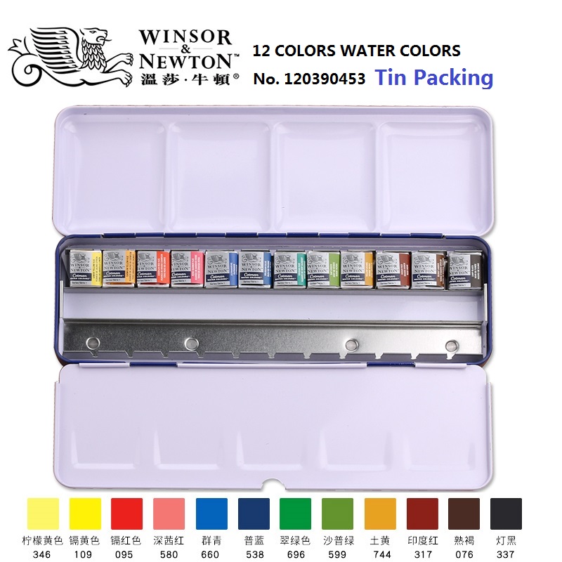 Winsor & Newton Cotman 8/12/24/36/45 Kleuren Half Pannen Effen Aquarel Verf Set pigment Kunst Levert: 12 Color tin packing