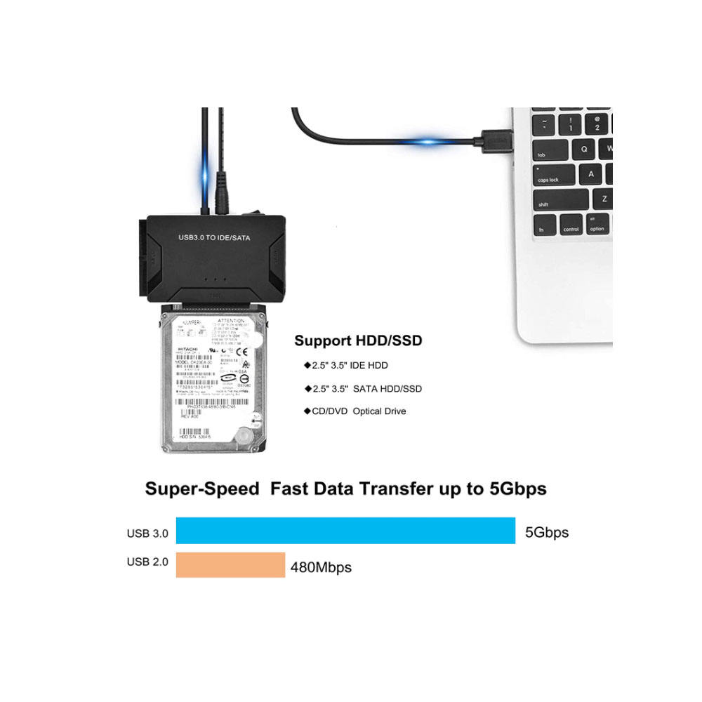 Universal SATA/IDE to USB 3.0 Adapter Hard Drive Reader for 2.5' 3.5'' Inch External HDD/SSD Compatible with IDE And SATA