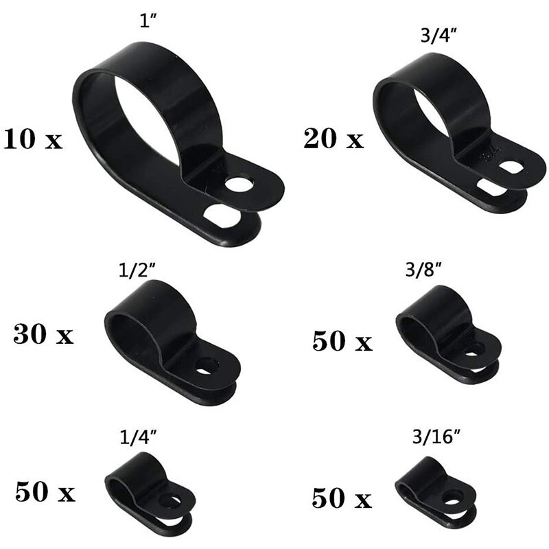 210 Pcs Plastic Cable Clamp Black Nylon Screws, R-Type Cable Wire Clip Clamp Fasteners for Wire Management