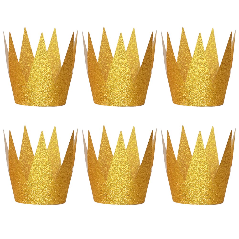 6Pcs Birthday Crown Hats Delicate Glitter Chic Exquisite Crown Shape Hats Party Hats for Gathering Birthday: Oro