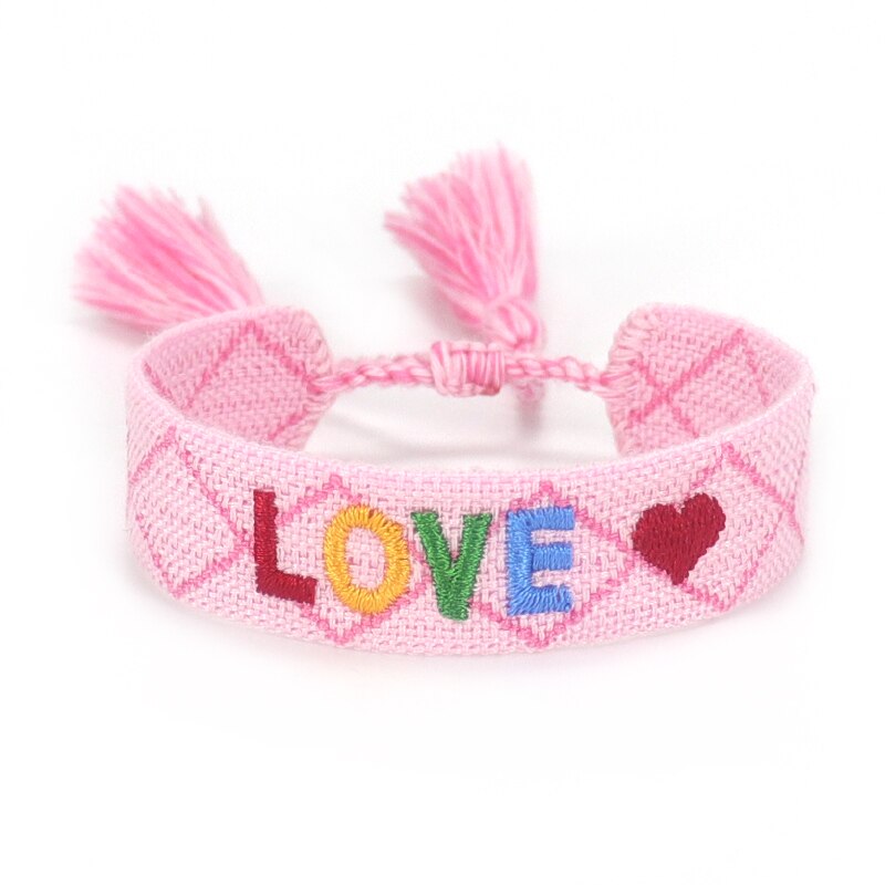 Bordado bordado borla pulseira manual da mulher corda ajustável tecido pulseira amizade nacional jóias presente atacado: 26