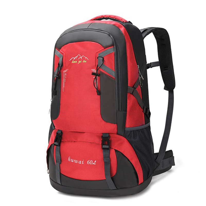 Grote reistas met ruime capaciteit, wandelrugzak van 60 liter, bergbeklimmersrugzak, outdoor survivaltas, waterdichte reistas met dubbele schouderband, fietstas: Rood