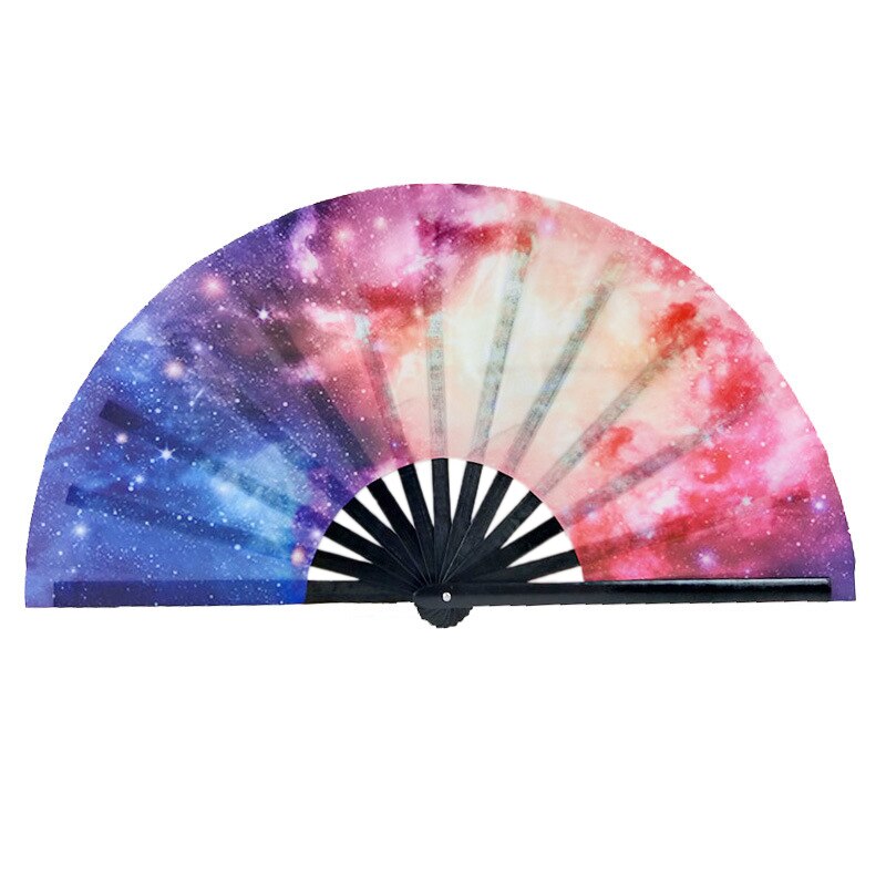Carnival Festival Hand Stain Fan Large Folding Fan Printing Kung Fu Fan Satin Bamboo Bone Fan Wedding Dance Supplies#11: H