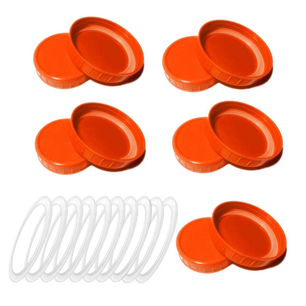 Tapa de tarro de plástico de 10 Uds con anillo de sellado de silicona y tapa de botella de almacenamiento de Color tapa de botella con boca Regular herramienta de cocina: 70mm red