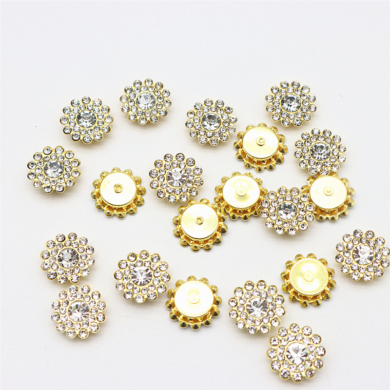 Taladro de flor de sol de 14mm, placa facial redonda cosida a mano, hebilla de taladro hecha a mano, accesorios de cuentas de lazo Diy, diamantes de imitación de doble flor: Cobre / M