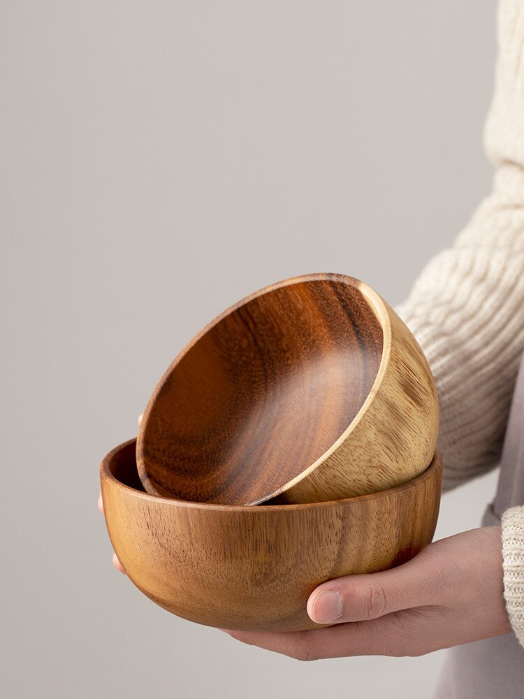 Cuenco de madera hecho a mano de estilo japonés, utensilios de cocina de madera de Acacia, tazón de Ramen para sopa, batidos, utensilio de cocina