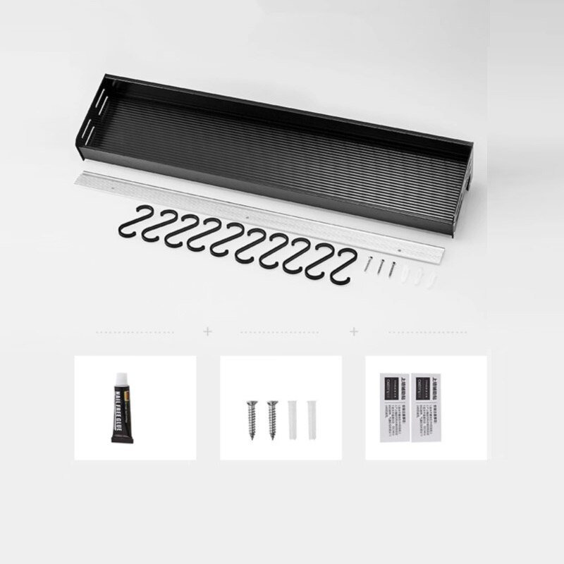 Black Wall Mounted Kitchen Racks with Hooks Space Aluminum Storage Shelf Kitchen Appliances Spice Rack Kitchen Rack Organizer