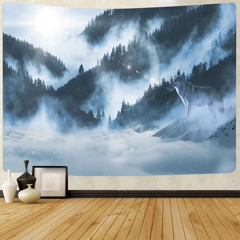 Simsant wolf and forest tapestry animal jungle art vägghängande gobelänger för vardagsrum sovrum sovsal hem filt dekor
