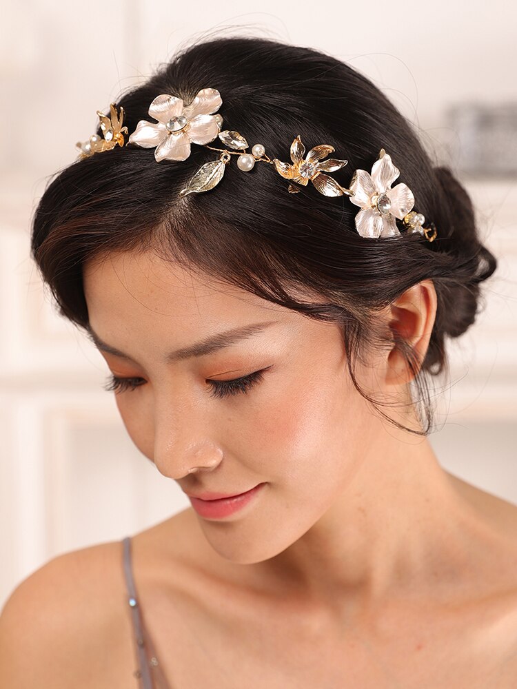 Szlachetne złoto kwiat ślubne nakrycia głowy Wykonany ręcznie kryształ górski akcesoria robić włosów włosy panna młoda nakrycia głowy pałąk kobiety ozdoby