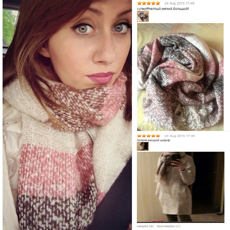 Women Fall Winter Mohair Cashmere Like Scarf Long Size Warm Scarves & Wraps For Lady Casual Patchwork Accessories