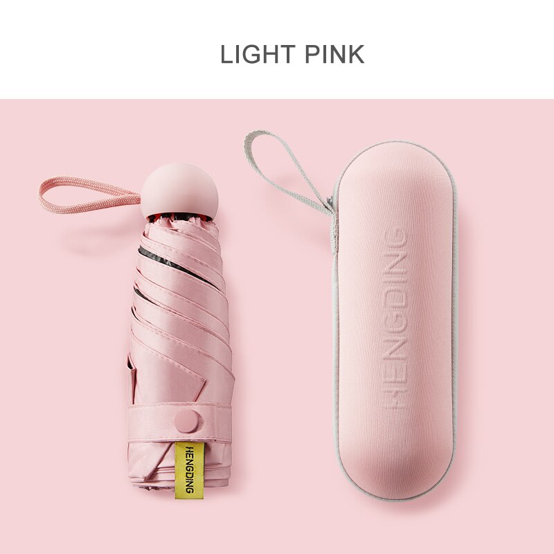 Miniparaguas para mujer, sombrilla de bolsillo a prueba de viento, colorida, Anti UV de lluvia, protección solar, 6K, pequeña: light pink