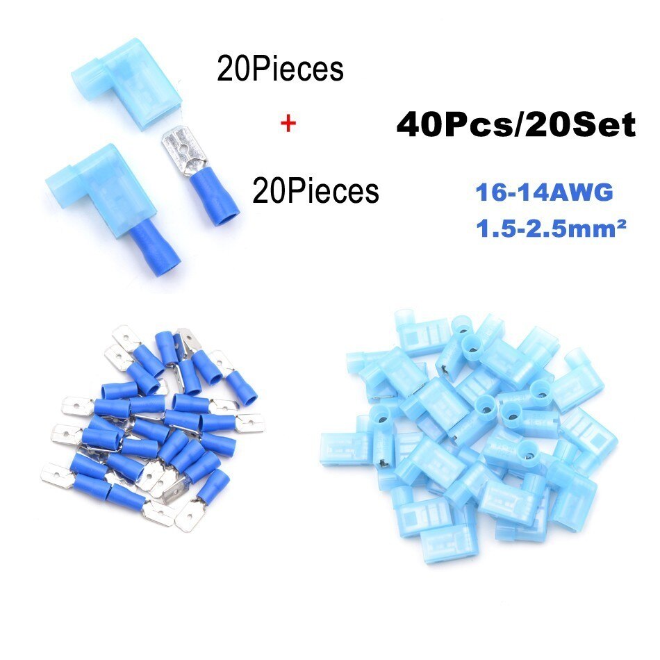 40Pieces 20Set Bullet Flag Wire electrical Connector Male Female Crimp Insulation Nylon Cable Terminals FRD MPD Car Terminator: 7TPYE BLUE T 20SET