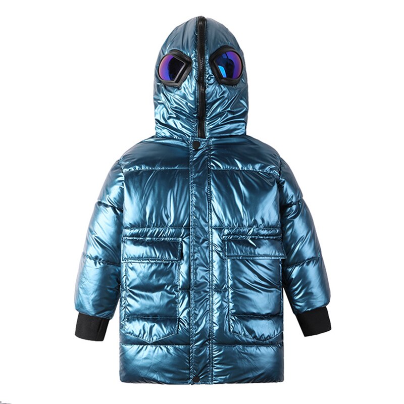 Veste d&#39;hiver avec lunettes à capuche pour garçons, manteau imperméable et brillant pour enfants 4-13, vêtements d&#39;extérieur chauds pour adolescents: Bleu / 13