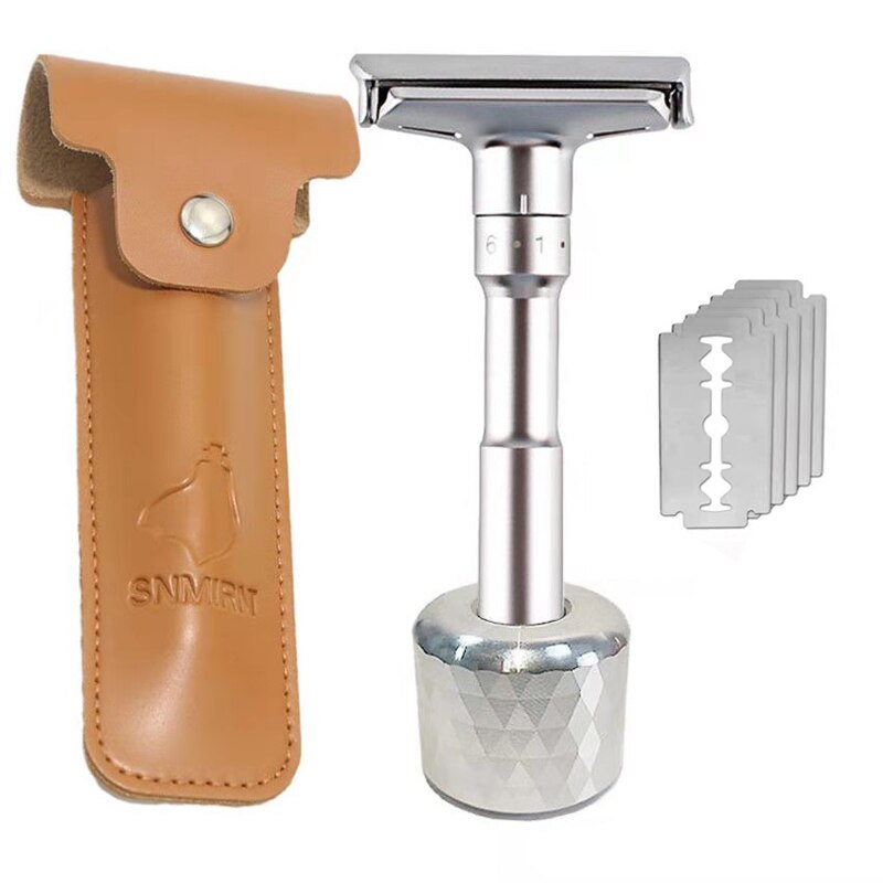 Adjustable Shaving Razor Men Double Edge Safety Razor Blades Mild to Aggressive 1-9 File Hair Removal 5 Blades suit: Product 1-5