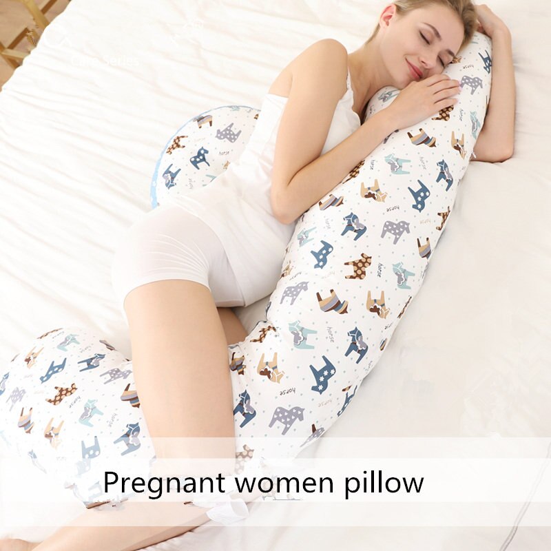 Graviditet pude u form moderskab krop talje mave støtte side sovekabine pude bomuldsprint pude multifunktions sengetøj: Heste