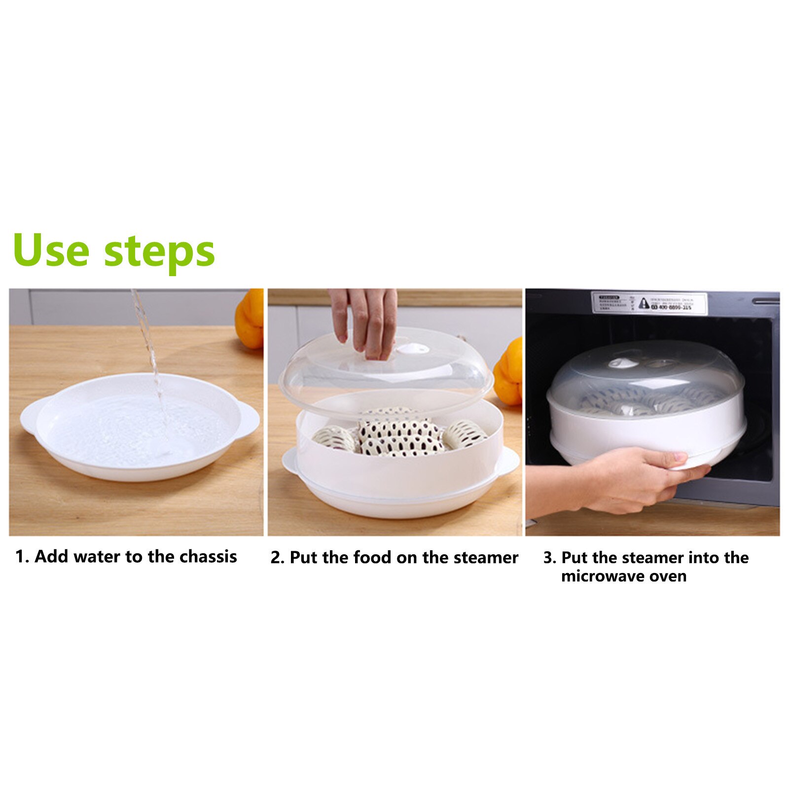 4# Practical Microwave Oven Steamer Eco-friendly Pp Steamed Buns Steaming Utensils With Lid Durable Kitchen Tool 1/2 Layer
