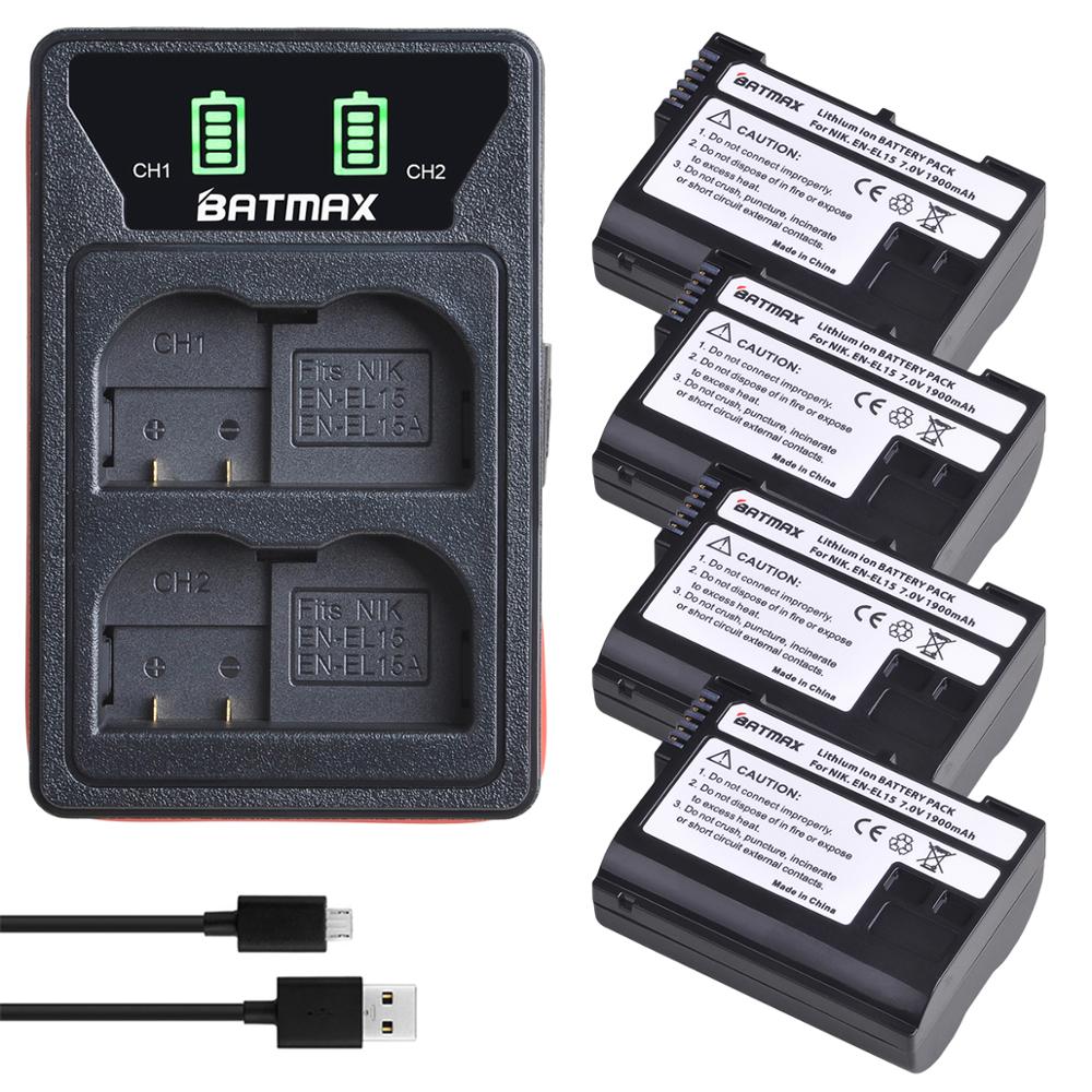 4X EN EL15 EN-EL15A ENEL15 EN-EL15 Batterie + LED USB Ladegerät für Nikon D500 D600 D610 D750 D7000 D7100 D7200 d800 D800E D810: 4Pcs set