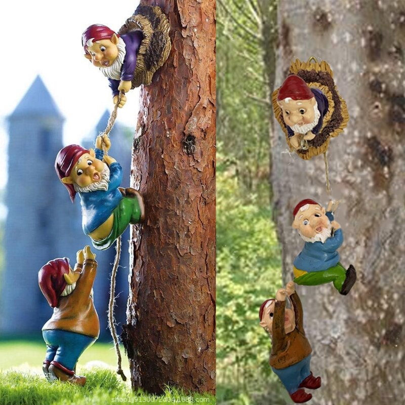 Rope Climbing Dwarf Tree Ornament Hanging Dwarf Pendant Outdoor Garden Cute Cartoon Sculpture Art Crafts Home
