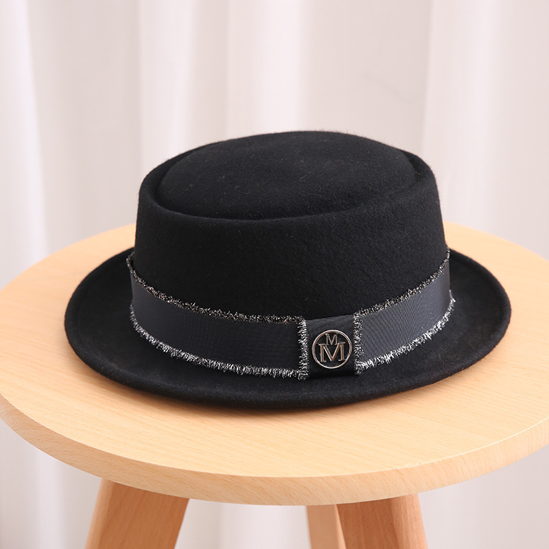 Herr fedora hatt australien ull herr hatt med fläsk paj mössa för klassisk kyrkaull filt hatt: Svart
