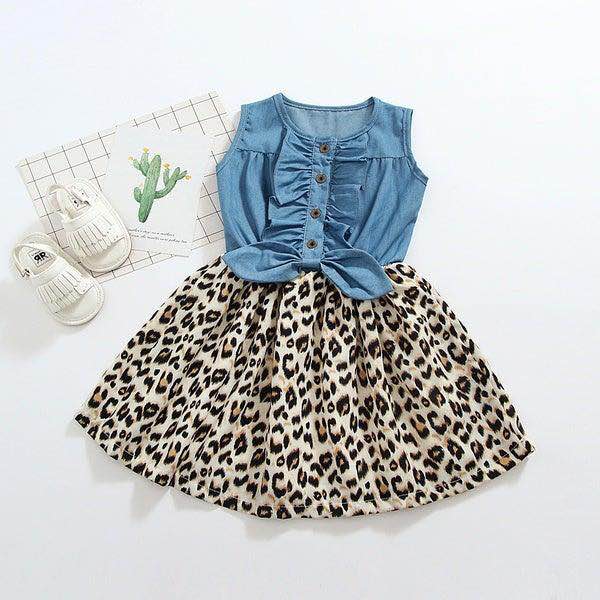 Citgeett-ropa de verano para niñas pequeñas, tela vaquera, vestido con estampado de leopardo, vestidos de de princesa