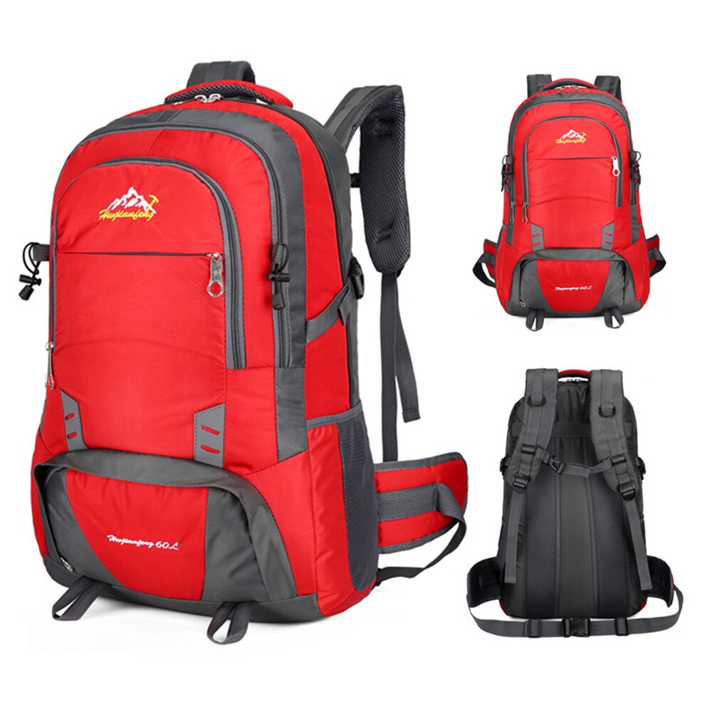 60L Outdoor Camping Backpack Waterproof Nylon Trekking Backpack Large Capacity Hiking Cycling Climbing Sports Travel Backpack: Red
