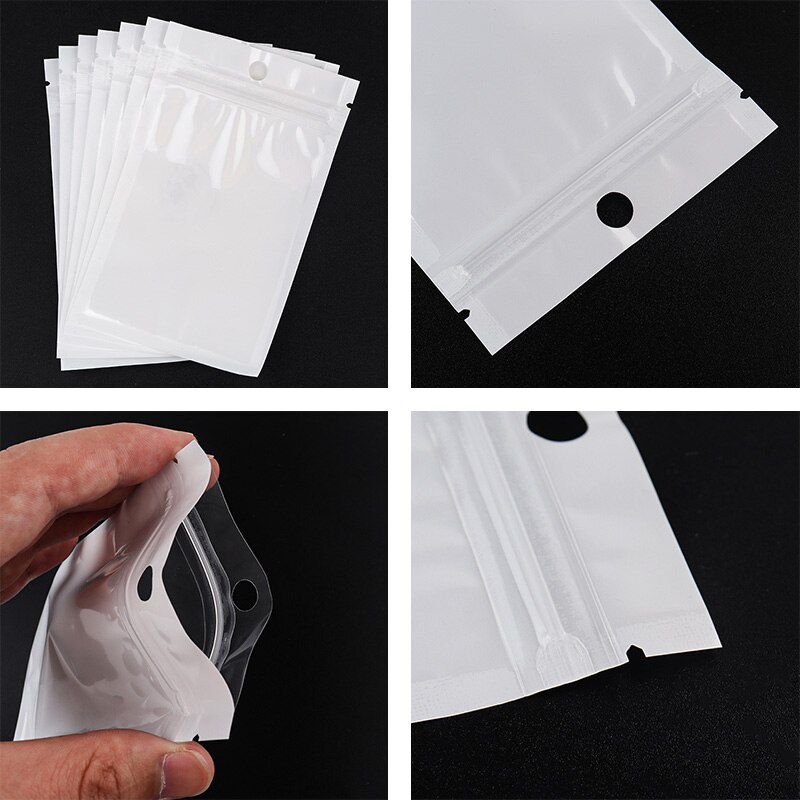 20-50pcs/lot White Clear Self Seal Zipper Plastic Zip Lock Bags Jewelry Packaging Pack Storage Package Poly Bag With Hang Hole