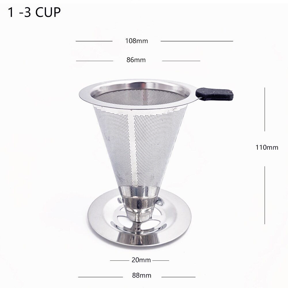 Reusable Coffee Filter Stainless Steel Holder Double Layer Metal Mesh Funnel Baskets Coffee Dripper Tea Filter Basket Tools: 1-3CUP