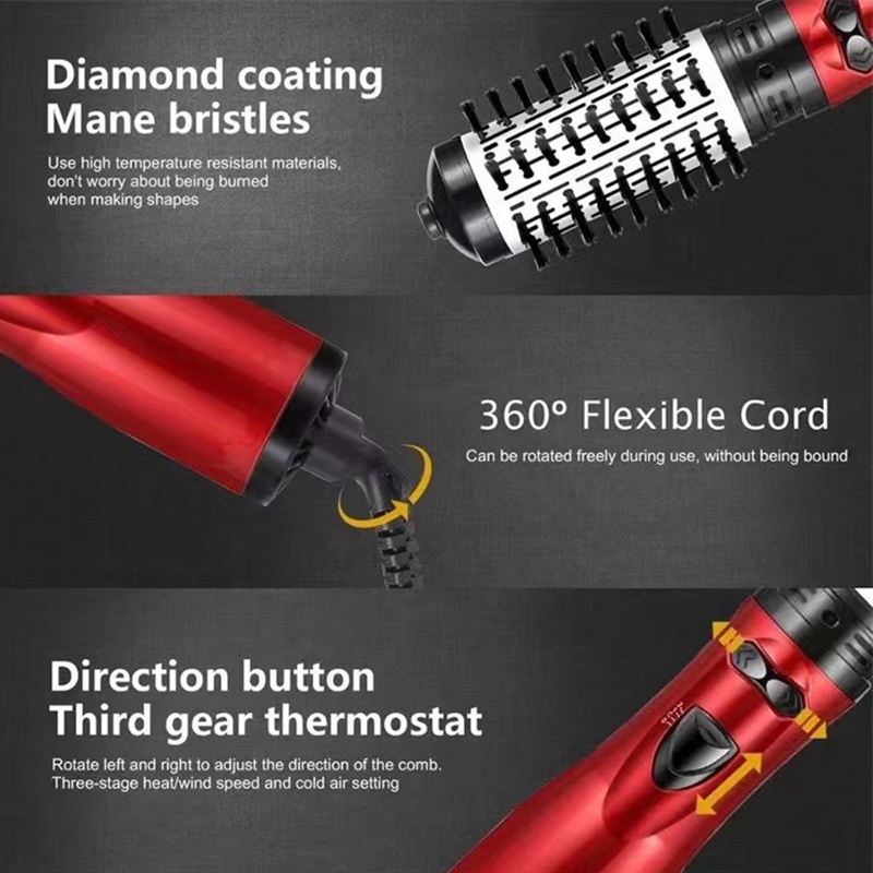 3-in-1 rotierender Haartrockner, elektrischer Kamm, Haarglätter, Bürste, Trockner, Bürste, Heißluftkamm, Negativ-Ionen-Haarstyler-Kamm