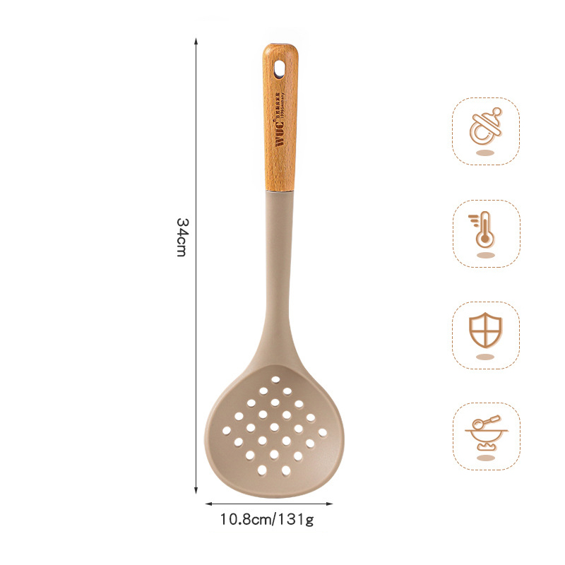 Silicone Kitchenware Cooking Utensils Non-stick Cookware Turner Spatula Spoon Slotted with Wooden Handle Kitchen Cooking Tools: Amarillo claro