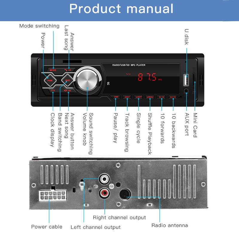 Vodool 1788E 12V Universele Auto Radio Stereo MP3 Muziekspeler 1Din In-Dash Autoradio Fm Aux Usb Tf card Auto MP3 Multimedia Speler