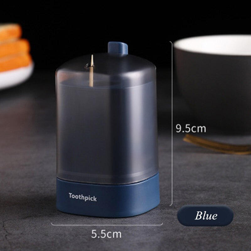 Automatic Pop-up Toothpick Box Container for Restaurant Kitchen Portable Pop-up Toothpick Holder Toothpicks Dispenser Decoration: Blue