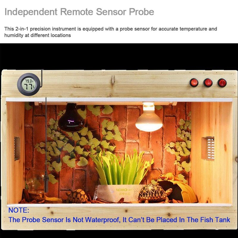 Digital Round Hygrometer Thermometer Gauge with Probe LCD Display Temperature Humidity Meter for Incubator Reptile Plant