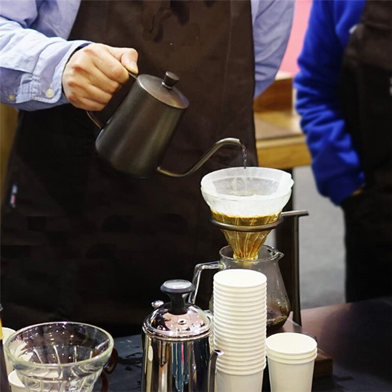 Teflón negro de 350ml y 600ml con recubrimiento de 5mm, boquilla de cuello de cisne, tetera de acero inoxidable para café, tetera de goteo para café por goteo
